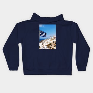 Oia Village Santorini And Greek Flag Kids Hoodie